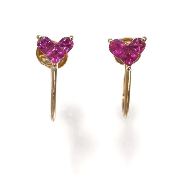 RUBY HEART EARRINGS 18K 750 YELLOW GOLD: Ruby Heart Earrings 18K 750 Yellow Gold Brand: Unbranded Type/Style: Earring Material: 18K/ 750 Yellow Gold, Main Stone Natural Color: Yellow Gold Size: Design size: 4.6 x 5.2mm Accessories: None