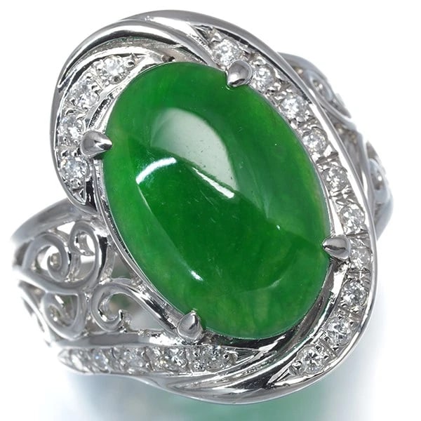 JADE DIAMOND RING 850 PLATINUM - 2