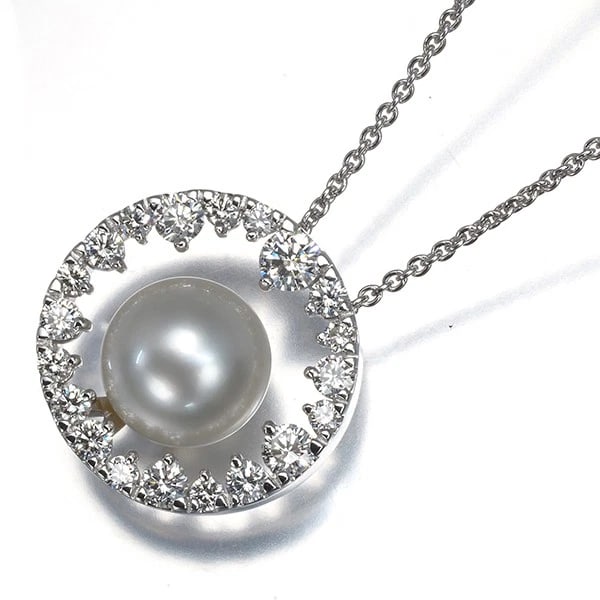 MIKIMOTO NECKLACE AKOYA PEARL DIAMOND 18K WG: Mikimoto Necklace Akoya Pearl Diamond 18K WG Brand: MIKIMOTO Type/Style: Necklace Material: 18K/ 750 White Gold, Main Stone Cultured Color: White Gold Size: Necklace length: 40 / 44cm Pendant size: Di