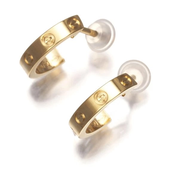 CARTIER EARRINGS LOVE HOOP SM 18K 750 YELLOW GOLD: Cartier Earrings Love Hoop SM 18K 750 Yellow Gold Brand: Cartier Type/Style: Earring Material: 18K/ 750 Yellow Gold, Color: Yellow Gold Size: Design size: length 12.4 x width 10.7 x thickness 2.7mm
