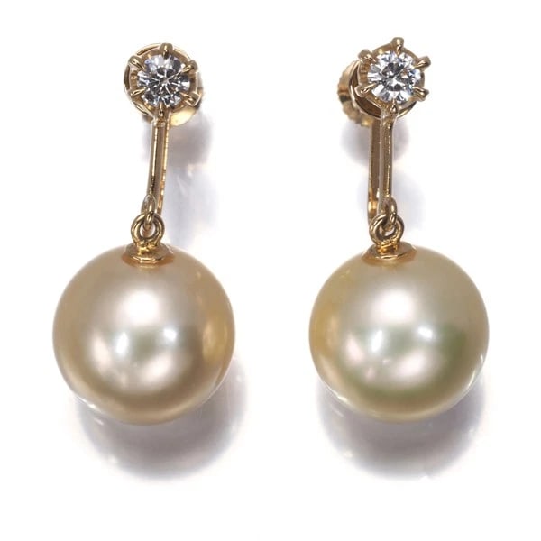 TASAKI EARRINGS SOUTH SEA PEARL DIAMOND SOLITAIRE 18K YG (1 of 3)