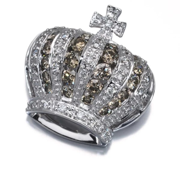 BROWN &CLEAR DIAMOND CROWN PENDANT 18K 750 WHITE GOLD (1 of 3)