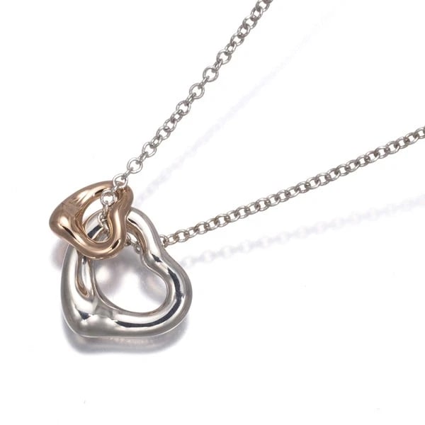 TIFFANY&CO. NECKLACE OPEN HEART BICOLOR SILVER 925/18K RG: Tiffany&Co. Necklace Open Heart Bicolor Silver 925/18K RG Brand: Tiffany & Co. Type/Style: Necklace Material: 925 / Sterling Silver,18K / 750 / Rose Gold, Color: RG,Silver Size: Necklace length: 41cm 