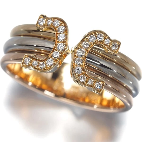 CARTIER RING DIAMOND 2C DOUBLE C C2 3COLOR SM 18K YG/WG/RG: Cartier Ring Diamond 2C Double C C2 3color SM 18K YG/WG/RG Brand: Cartier Type/Style: Ring Material: 18K / 750 / Yellow Gold,18K / 750 / White Gold,18K / 750 / Rose Gold, Main Stone Natural Color: YG,