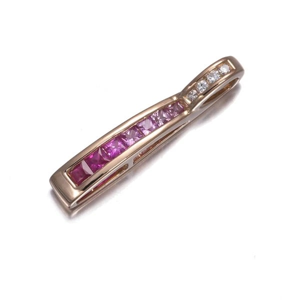 RUBY PINK SAPPHIRE DIAMOND PENDANT 18K 750 ROSE GOLD: Ruby Pink Sapphire Diamond Pendant 18K 750 Rose Gold Brand: Unbranded Type/Style: Pendant Material: 18K /750 Rose Gold, Main Stone Natural Color: Rose Gold Size: Design size: 23.4 x 3.6mm Bail inner d