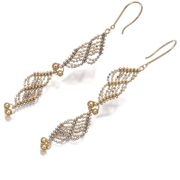 MESH BICOLOR DROP HOOK EARRINGS 18K 750 YELLOW WHITE GOLD: Mesh Bicolor Drop Hook Earrings 18K 750 Yellow White Gold Brand: Unbranded Type/Style: Earring Material: 18K /750 Yellow, White Gold, Color: YG,WG Size: Design size: 48.0 x 10.0mm Earring total length