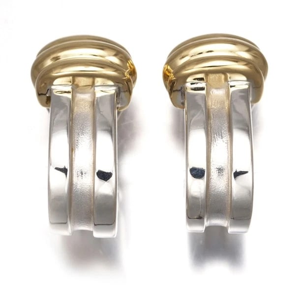 TIFFANY&CO. EARRINGS GROOVED BICOLOR HOOP SILVER 925/18K YG: Tiffany&Co. Earrings Grooved Bicolor Hoop Silver 925/18K YG Brand: Tiffany & Co. Type/Style: Earring Material: 925 / Sterling Silver,18K / 750 / Yellow Gold, Color: YG,Silver Size: Design size: length