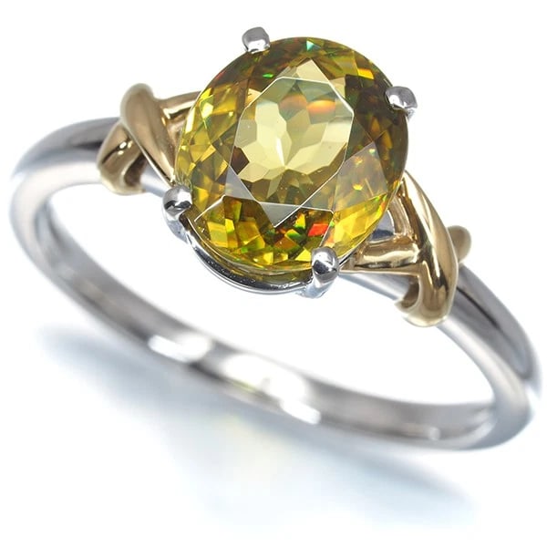 RING SPHENE BICOLOR OVAL CUT PT 950/18K YG: Ring Sphene Bicolor Oval Cut Pt 950/18K YG Brand: GSTV Type/Style: Ring Material: 950 / Platinum,18K / 750 / Yellow Gold, Main Stone Natural Color: YG,Silver Size: US7.25-7.5 Accessories: None