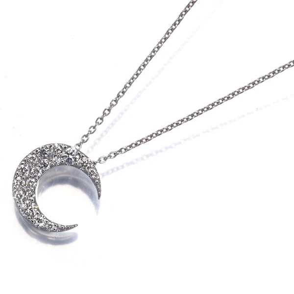 DIAMOND MOON PAVED NECKLACE 18K 750 WHITE GOLD (1 of 2)
