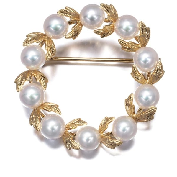 MIKIMOTO BROOCH AKOYA PEARL CIRCLE 18K 750 YELLOW GOLD (1 of 3)