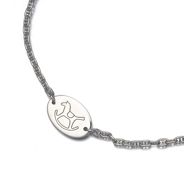 HERMES BRACELET DADA ROCKING HORSE OVAL 18K 750 WHITE GOLD: HERMES Bracelet Dada Rocking Horse Oval 18K 750 White Gold Brand: HERMES Type/Style: Bracelet Material: 18K/ 750 White Gold, Color: White Gold Size: Inner circumference: 14 / 16.5cm Design width: 8.0m