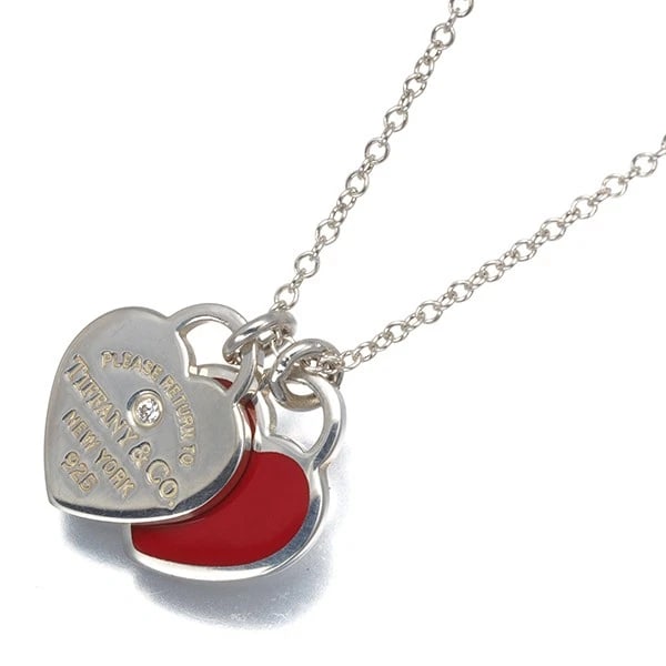 TIFFANY&CO. NECKLACE DIAMOND DOUBLE HEART TAG MINI SILVER 925/ENAMEL: Tiffany&Co. Necklace Diamond Double Heart Tag Mini Silver 925/Enamel Brand: Tiffany & Co. Type/Style: Necklace Material: Silver 925/Enamel, Main Stone Natural Color: Silver Size: Necklace length: 40 /