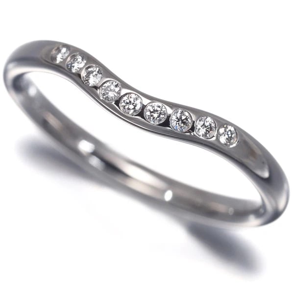 TIFFANY&CO. RING DIAMOND CURVED BAND 9P 950 PLATINUM: Tiffany&Co. Ring Diamond Curved Band 9P 950 Platinum Brand: Tiffany & Co. Type/Style: Ring Material: 950/ Platinum, Main Stone Natural Color: Silver Size: US5.25-5.5 Accessories: None Accessories