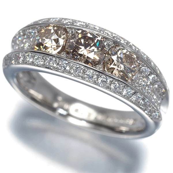 KASHIKEY RING BROWN & CLEAR DIAMOND PT 900: KASHIKEY Ring Brown & Clear Diamond Pt 900 Brand: KASHIKEY Type/Style: Ring Material: 900 /Platinum, Main Stone Natural Color: Silver Size: US7.75 Accessories: None Accessories Notice: Whe
