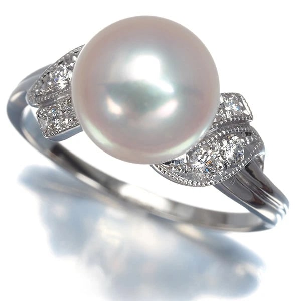 MIKIMOTO RING AKOYA PEARL DIAMOND 950 PLATINUM: Mikimoto Ring Akoya Pearl Diamond 950 Platinum Brand: MIKIMOTO Type/Style: Ring Material: 950 Platinum, Main Stone Cultured Color: Silver Size: US 7 Accessories: None Accessories Notice: When