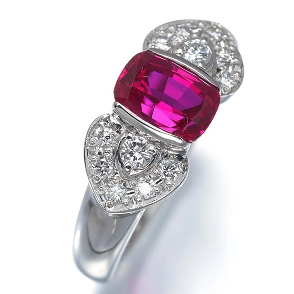 CRESCENT VERT RING LAB-CREATED RUBY DIAMOND PT 900 - 2