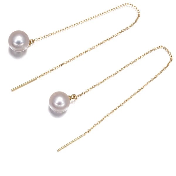 TASAKI EARRINGS AKOYA PEARL CHAIN 18K YG: TASAKI Earrings Akoya Pearl Chain 18K YG Brand: TASAKI Type/Style: Earring Material: 18K /750 Yellow Gold, Main Stone Cultured Color: Yellow Gold Size: Earring total length: 106.7mm Accessories: N