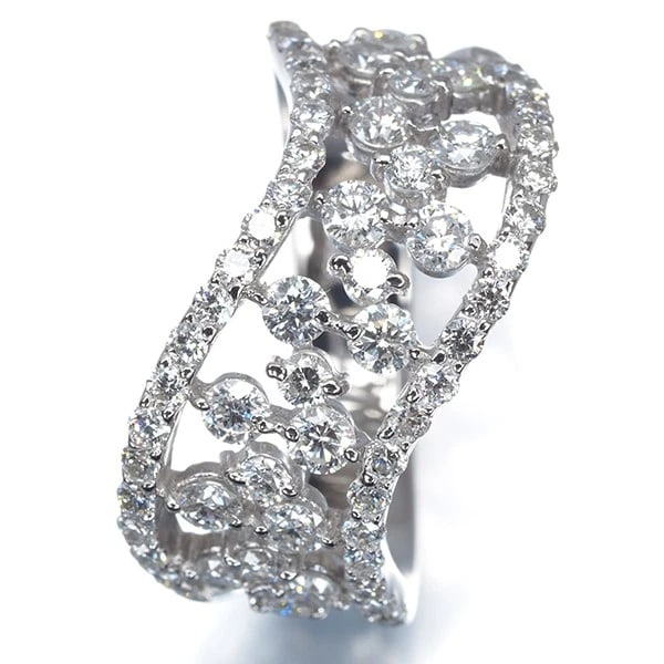 DIAMOND OPENWORK WAVE RING 900 PLATINUM - 2