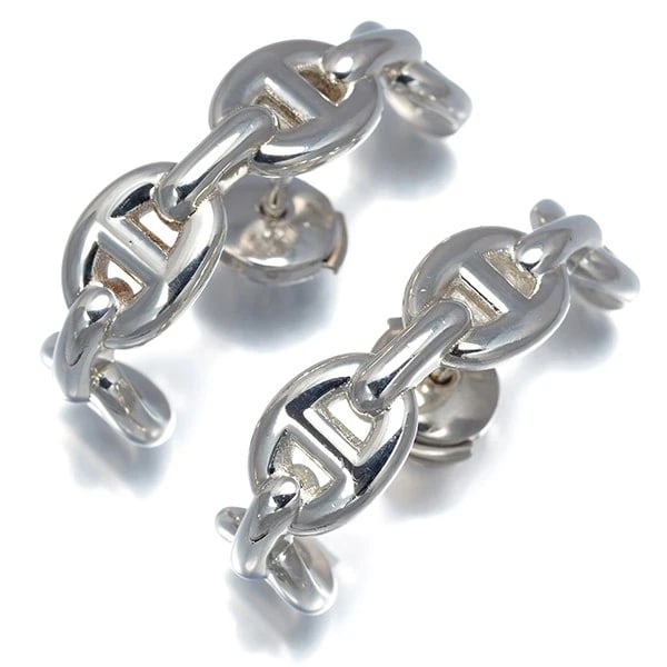HERMES EARRINGS CHAINE D'ANCRE 925 STERLING SILVER: HERMES Earrings Chaine d'Ancre 925 Sterling Silver Brand: HERMES Type/Style: Earrings Material: 925/ Sterling Silver, Color: Silver Size: Design size: length 27.0 x width 19.0 x thickness 7.1mm Ac