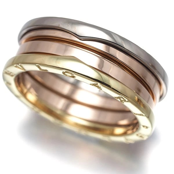 BVLGARI RING 18K 750 YELLOW WHITE ROSE GOLD: BVLGARI Ring 18K 750 Yellow White Rose Gold Brand: BVLGARI Type/Style: Ring Material: 18K / 750 / Yellow Gold,18K / 750 / White Gold,18K / 750 / Rose Gold, Color: YG,WG,RG Size: US11 Accessories:
