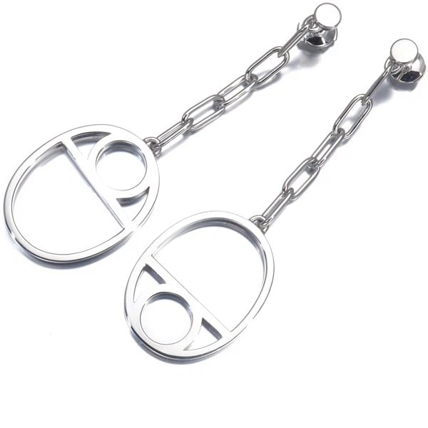HERMES EARRINGS CHAINE D'ANCRE GAME 925 STERLING SILVER: HERMES Earrings Chaine d'Ancre Game 925 Sterling Silver Brand: HERMES Type/Style: Earring Material: 925 / Sterling Silver, Color: Silver Size: Design size: 79.3 x 24.0mm Accessories: None Accessories
