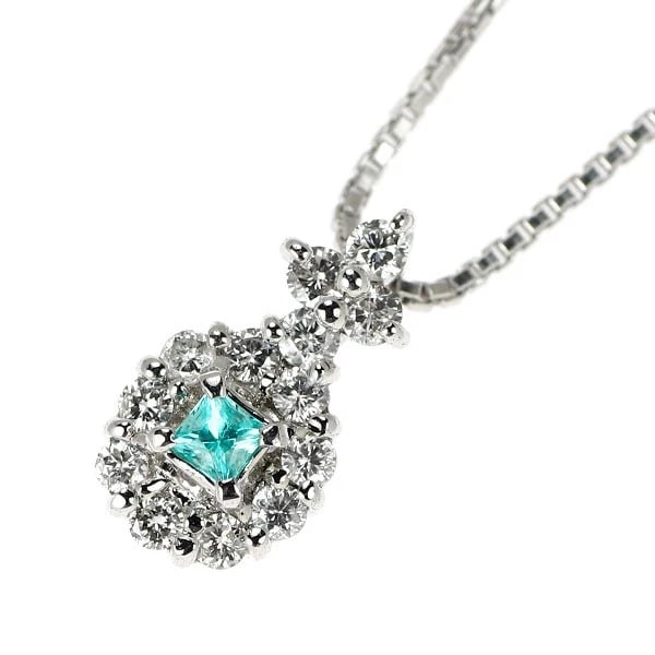 K18WG PARAIBA TOURMALINE DIAMOND PENDANT NECKLACE: K18WG Paraiba Tourmaline Diamond Pendant Necklace Brand: None Type/Style: pendant necklace Material: K18WG, Main Stone Tourmaline Color: WG Size: Chain Length 45.5cm Accessories: None Accessories
