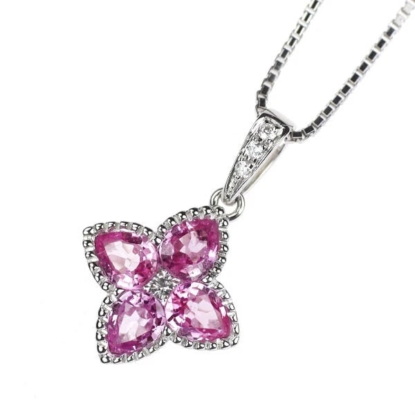 K18WG PINK SAPPHIRE DIAMOND PENDANT NECKLACE: K18WG pink sapphire diamond pendant necklace Brand: None Type/Style: pendant necklace Material: K18WG, Main Stone Natural/sapphire Color: WG Size: Chain Length: 45cm Accessories: None Accessories