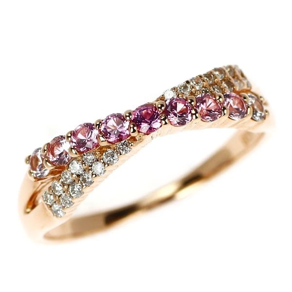 K18PG PINK SAPPHIRE DIAMOND RING: K18PG pink sapphire diamond ring Brand: None Type/Style: Ring Material: K18PG, Main Stone Sapphire Color: PG Size: 4.5 US Accessories: None Accessories Notice: When purchasing pre-owned goods, please