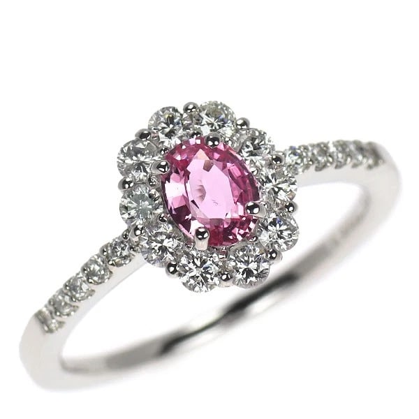 PT900 PINK SAPPHIRE DIAMOND RING: Pt900 pink sapphire diamond ring Brand: None Type/Style: Ring Material: Pt900, Main Stone Sapphire Color: None Size: 6 US Accessories: None Accessories Notice: When purchasing pre-owned goods, please