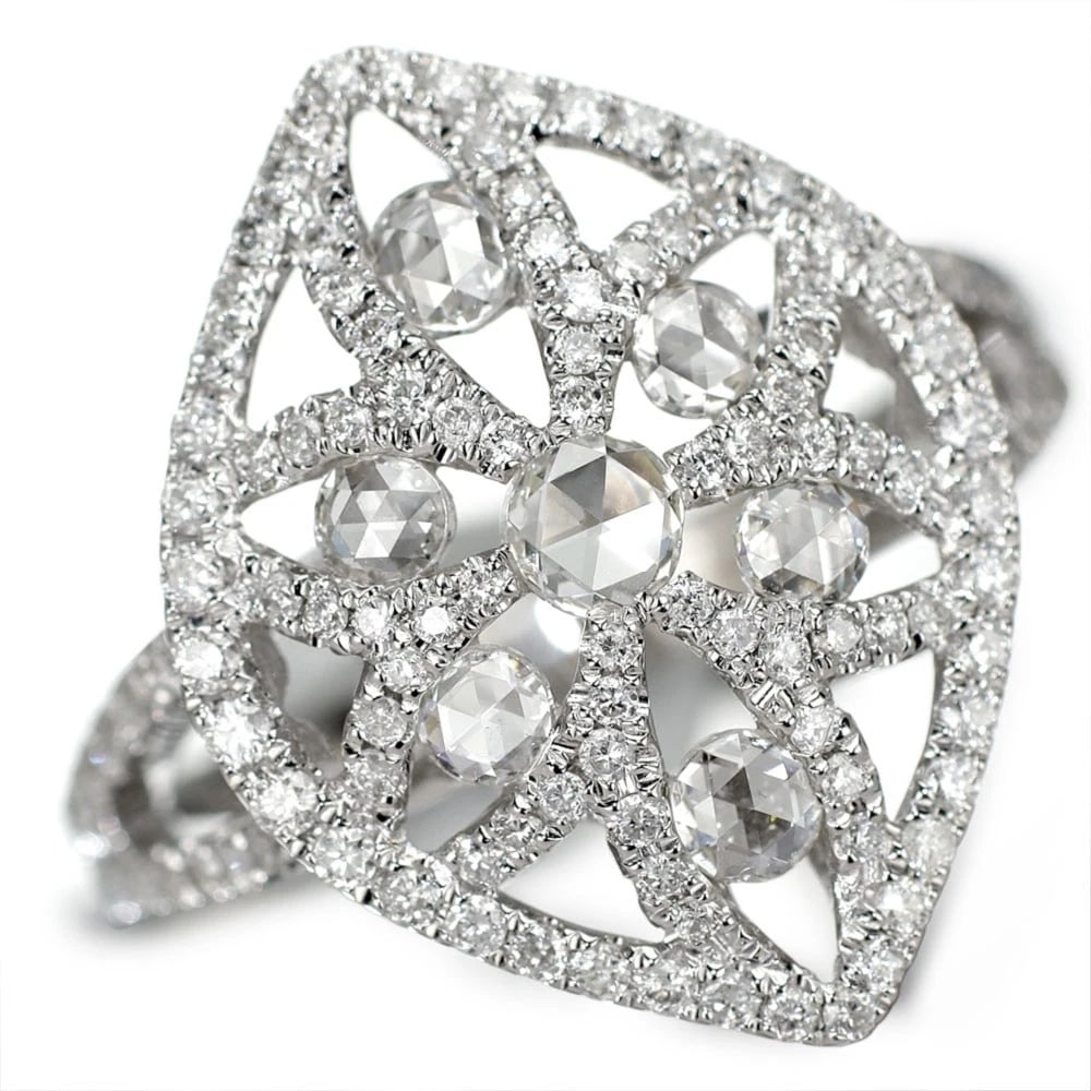 K18WG ROSE CUT DIAMOND DIAMOND RING: K18WG Rose Cut Diamond Diamond Ring Brand: None Type/Style: Ring Material: K18WG, Main Stone Natural Color: None Size: 6 US Accessories: None Accessories Notice: When purchasing pre-owned goods,