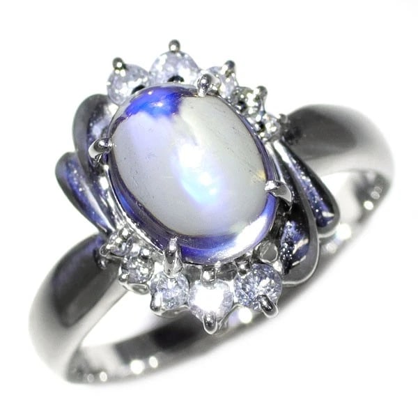 PT900 PERISTERITE DIAMOND RING: Pt900 Peristerite Diamond Ring Brand: None Type/Style: Ring Material: Pt900, Main Stone Natural Color: None Size: 6 US Accessories: None Accessories Notice: When purchasing pre-owned goods, please
