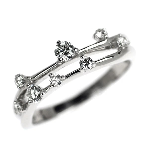 K18WG DIAMOND STATION RING: K18WG Diamond Station Ring Brand: None Type/Style: Ring Material: K18WG, Main Stone Natural Color: WG Size: 5.5 - 5.75 US Accessories: None Accessories Notice: When purchasing pre-owned goods, please
