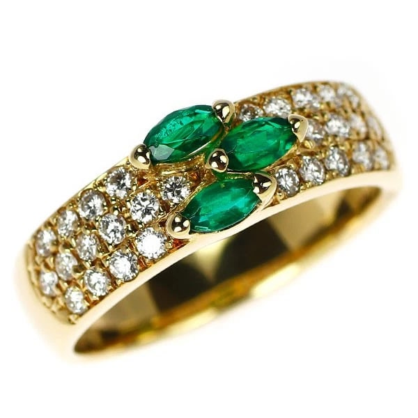 QUEEN K18YG EMERALD DIAMOND RING: Queen K18YG Emerald Diamond Ring Brand: Queen Type/Style: Ring Material: K18YG, Main Stone Emerald Color: YG Size: 9 US Accessories: None Accessories Notice: When purchasing pre-owned goods, please