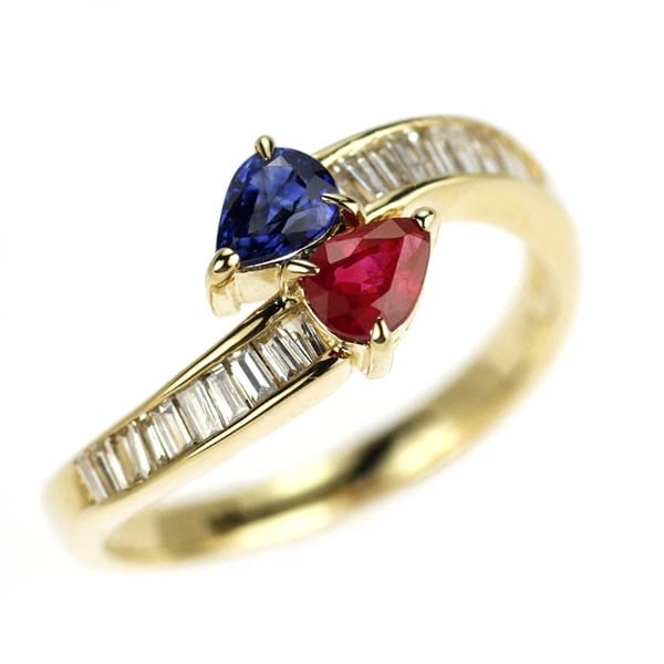 K18YG RUBY/SAPPHIRE DIAMOND RING: K18YG ruby/sapphire diamond ring Brand: None Type/Style: Ring Material: K18YG, Main Stone Ruby Color: YG Size: 6 US Accessories: None Accessories Notice: When purchasing pre-owned goods, please refer