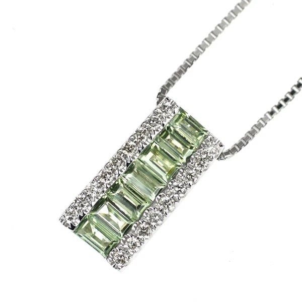 K18WG GREEN SAPPHIRE DIAMOND PENDANT NECKLACE: K18WG green sapphire diamond pendant necklace Brand: None Type/Style: pendant necklace Material: K18WG, Main Stone Sapphire Color: WG Size: Chain Length 45.5cm Accessories: None Accessories Notice: