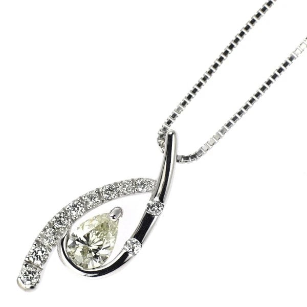 K18WG PEAR SHAPE DIAMOND PENDANT NECKLACE: K18WG Pear Shape Diamond Pendant Necklace Brand: None Type/Style: pendant necklace Material: K18WG, Main Stone Natural Color: WG Size: Chain Length: 44.5cm Accessories: None Accessories Notice: When