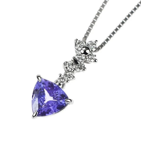 PT900/ PT850 TRILLIANT SHAPE TANZANITE DIAMOND PENDANT NECKLACE: Pt900/ Pt850 Trilliant Shape Tanzanite Diamond Pendant Necklace Brand: None Type/Style: pendant necklace Material: Pt900/Pt850, Main Stone Natural/Tanzanite Color: None Size: Chain Length: 43.5cm