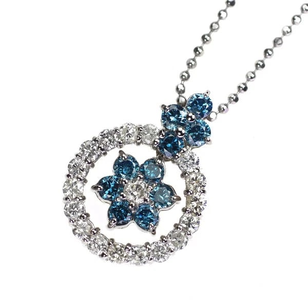 PT900/ PT850 COLLARLESS/TREAT BLUE DIAMOND PENDANT NECKLACE: Pt900/ Pt850 Collarless/Treat Blue Diamond Pendant Necklace Brand: None Type/Style: pendant necklace Material: Pt900, Main Stone Natural Color: None Size: Length/Width/Diameter 18.0 Accessories: None