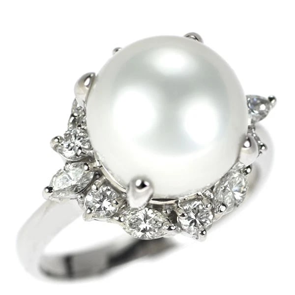 PT900 WHITE PEARL DIAMOND RING: Pt900 white pearl diamond ring Brand: None Type/Style: Ring Material: Pt900, Main Stone Natural/pearl Color: None Size: 7.5 US Accessories: None Accessories Notice: When purchasing pre-owned goods,