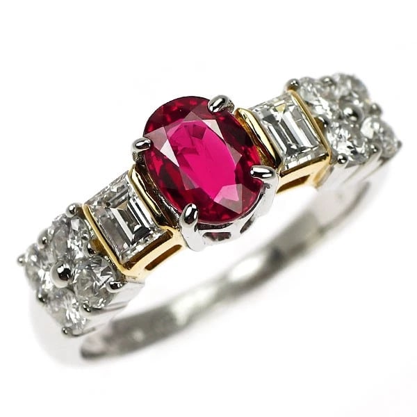 PT900/K18YG THAI RUBY DIAMOND RING: PT900/K18YG Thai Ruby Diamond Ring Brand: None Type/Style: Ring Material: K18YG/Pt, Main Stone Ruby Color: YG/None Size: 6 US Accessories: None Accessories Notice: When purchasing pre-owne