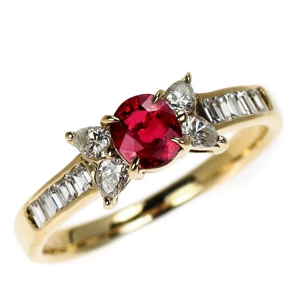 K18YG RUBY DIAMOND RING: K18YG Ruby Diamond Ring Brand: None Type/Style: Ring Material: K18YG, Main Stone Ruby Color: YG Size: 4.75 - 5 US Accessories: None Accessories Notice: When purchasing pre-owned goods, ple