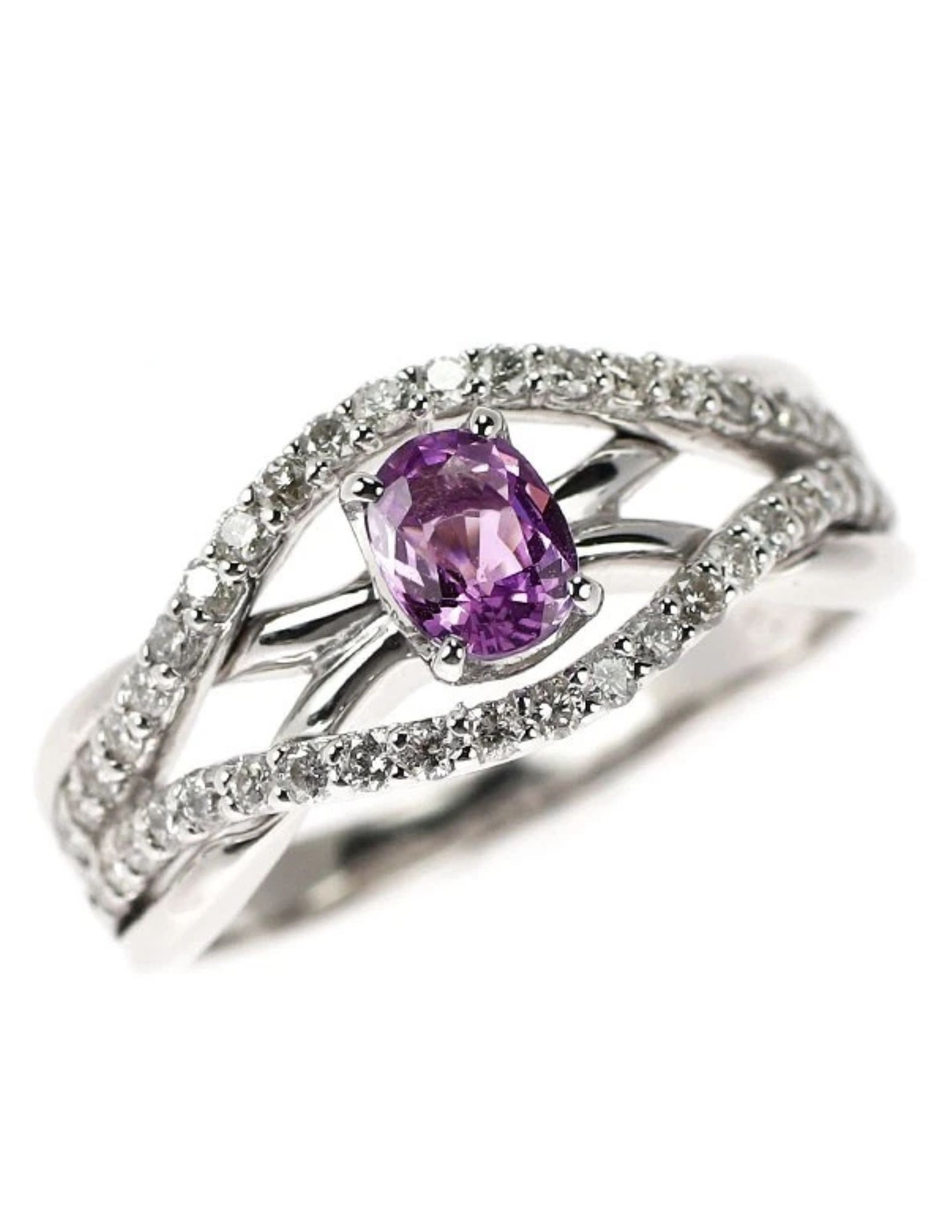 K18WG SRI LANKAN PURPLE PINK SAPPHIRE DIAMOND RING: K18WG Sri Lankan Purple Pink Sapphire Diamond Ring Brand: None Type/Style: Ring Material: K18WG, Main Stone Sapphire\Natural Color: WG Size: 4.75 - 5 US Accessories: None Accessories Notice: When