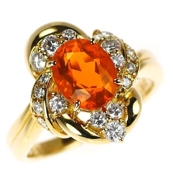 K18YG FIRE OPAL DIAMOND RING: K18YG Fire Opal Diamond Ring Brand: None Type/Style: Ring Material: K18YG, Main Stone Opal Color: YG Size: 6.75 - 7 US Accessories: None Accessories Notice: When purchasing pre-owned goods, please
