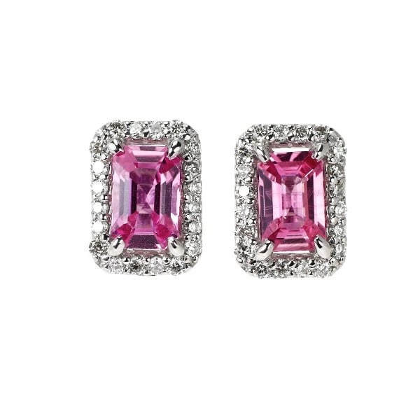 PT950/ PT900 EMERALD CUT PINK SAPPHIRE DIAMOND EARRINGS: Pt950/ Pt900 Emerald Cut Pink Sapphire Diamond Earrings Brand: None Type/Style: piercing Material: Pt950/ Pt900, Main Stone Natural Color: Pt Size: Length/Width/Diameter 9.1 Accessories: None