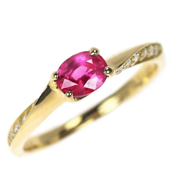 K18YG RUBY DIAMOND RING: K18YG Ruby Diamond Ring Brand: None Type/Style: Ring Material: K18YG, Main Stone Ruby Color: YG Size: 5.5 - 5.75 US Accessories: None Accessories Notice: When purchasing pre-owned goods, p