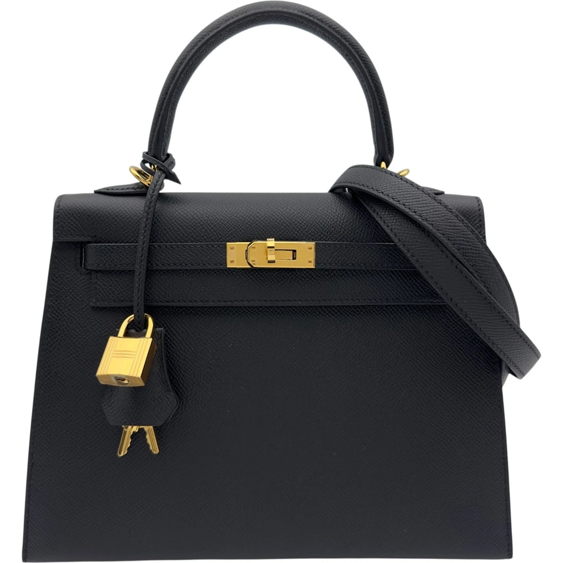 HERMES KELLY SHOULDER BAG: HERMES Kelly Shoulder Bag Brand: HERMES Type/Style: Shoulder Bag Material: Epsom Color: Black Gold Hardware Size: W9.6 x H7.3x D3.7inch Shoulder:36.4inch Accessories: None Accessories Notice: When