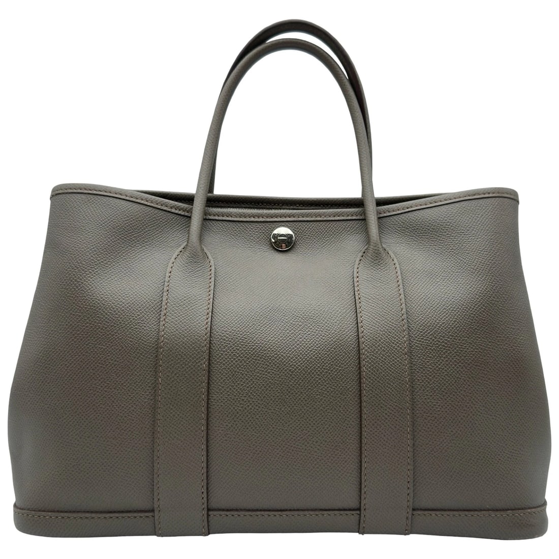 HERMES GARDEN PARTY HANDBAG: HERMES Garden party Handbag Brand: HERMES Type/Style: Handbag Material: Epsom Color: Ethane SilverHardware Size: W11.8 x H8.1x D5.1inch Accessories: None Accessories Notice: When purchasing pre-owned