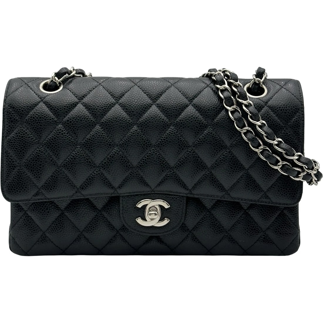 CHANEL MATRASSE SHOULDER BAG: CHANEL Matrasse Shoulder Bag Brand: CHANEL Type/Style: Shoulder Bag Material: Caviar skin Color: SilverHardware Size: W9.8 x H6.1x D2.6inch Shoulder:36.2inch Accessories: None Accessories Notice: