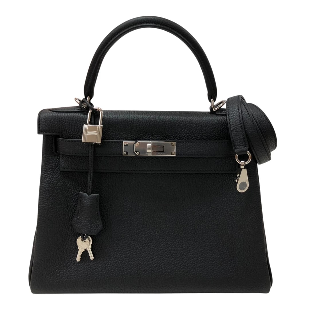 HERMES KELLY SHOULDER BAG: HERMES Kelly Shoulder Bag Brand: HERMES Type/Style: Shoulder Bag Material: Togo Color: Black SilverHardware Size: W11.0 x H8.1x D3.9inch Shoulder:35.4inch Accessories: None Accessories Notice: When