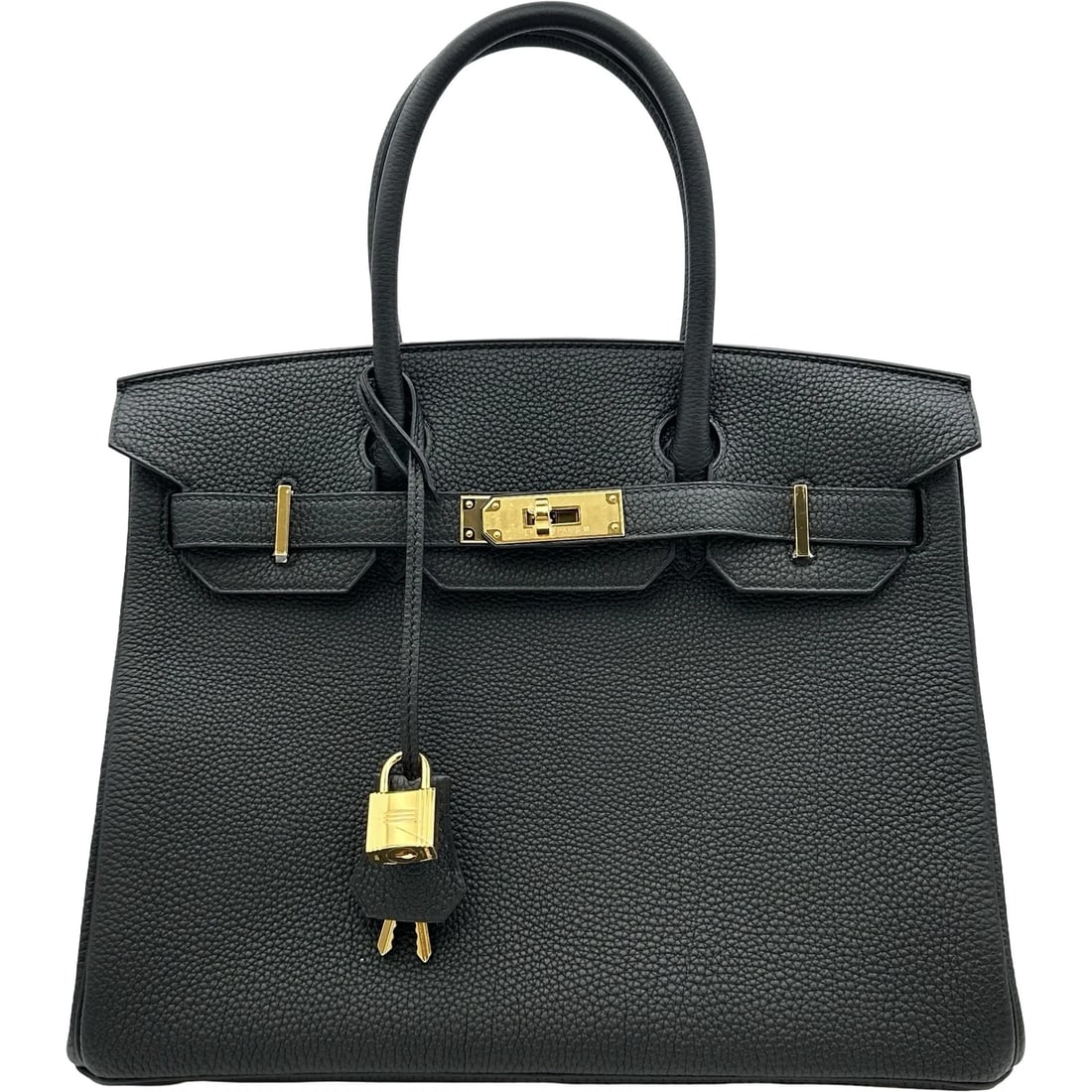 HERMES BIRKIN HANDBAG: HERMES Birkin Handbag Brand: HERMES Type/Style: Handbag Material: Togo Color: Black Gold Hardware Size: W11.2 x H9.4x D5.9inch Accessories: None Accessories Notice: When purchasing pre-owned goods,